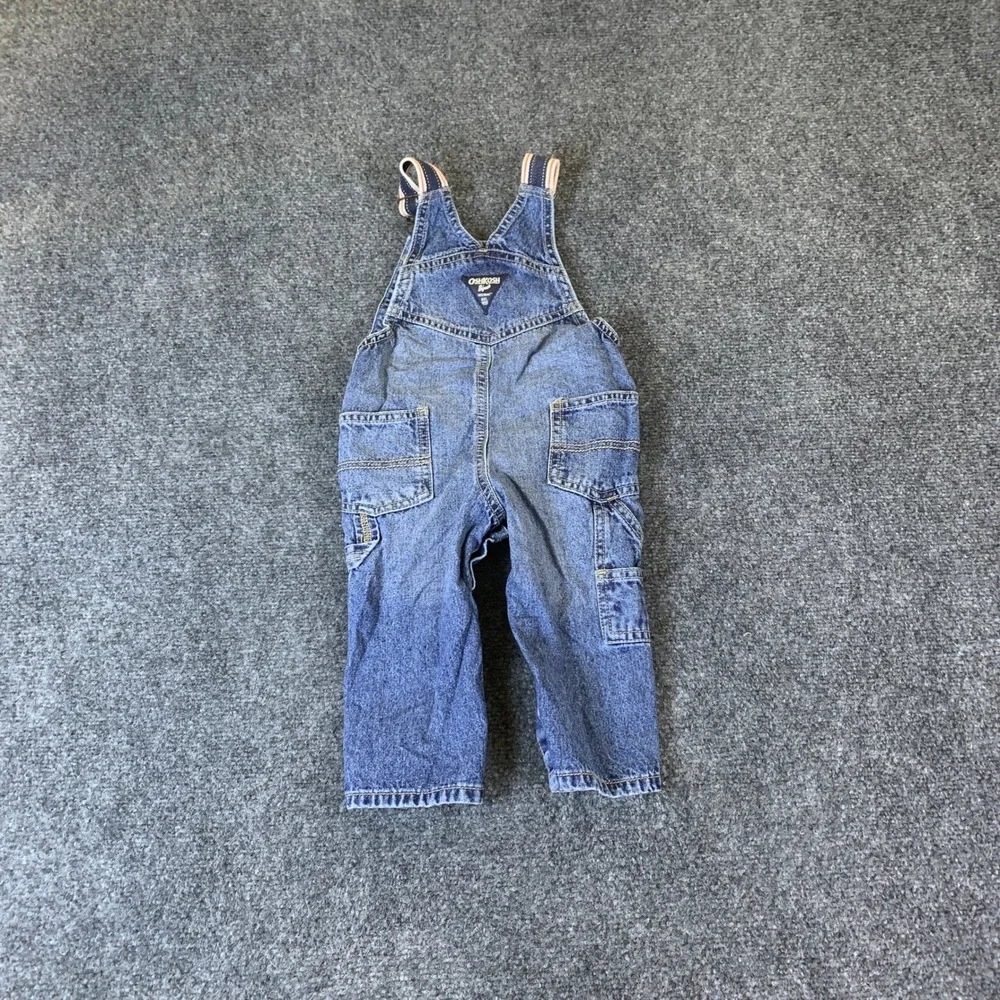 Vintage OshKosh B'gosh Denim‎ Overalls Baby 12M Blue Striped Straps Carpenter